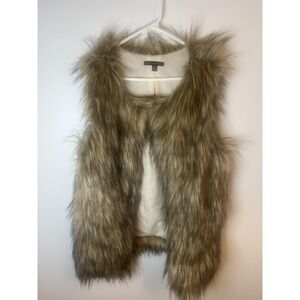 Signature Studio Vest Wm Med Brown Faux Fur Open Boho Chic Luxury Old Money Glam